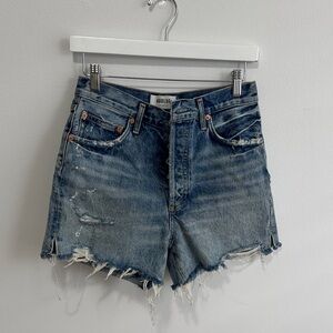 Agolde Classic Blue Frayed Jean Shorts